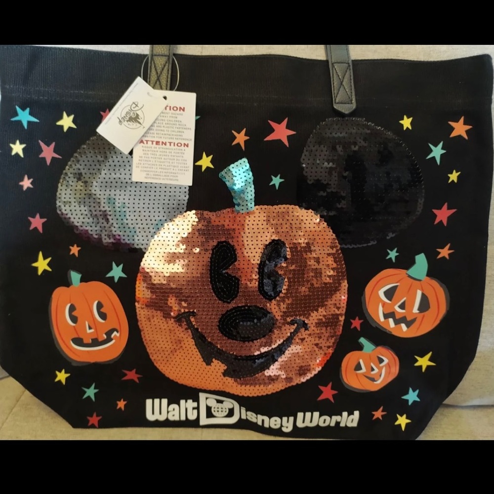 DISNEY HALLOWEEN MICKEY PUMPKIN SEQUIN TOTE BAG
